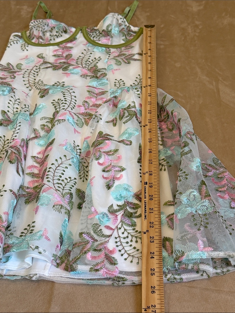 White Floral Embroidered Sundress with Green Trim - Picture 7 of 7